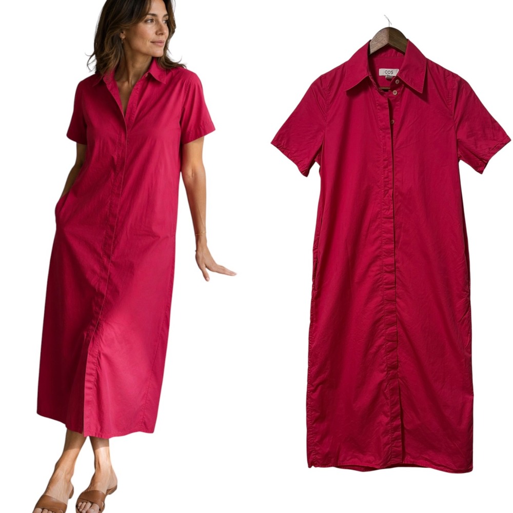 COS Shirt Midi Pockets Dress Womens 4 Poplin Quiet Lxury Minimalist Old Money